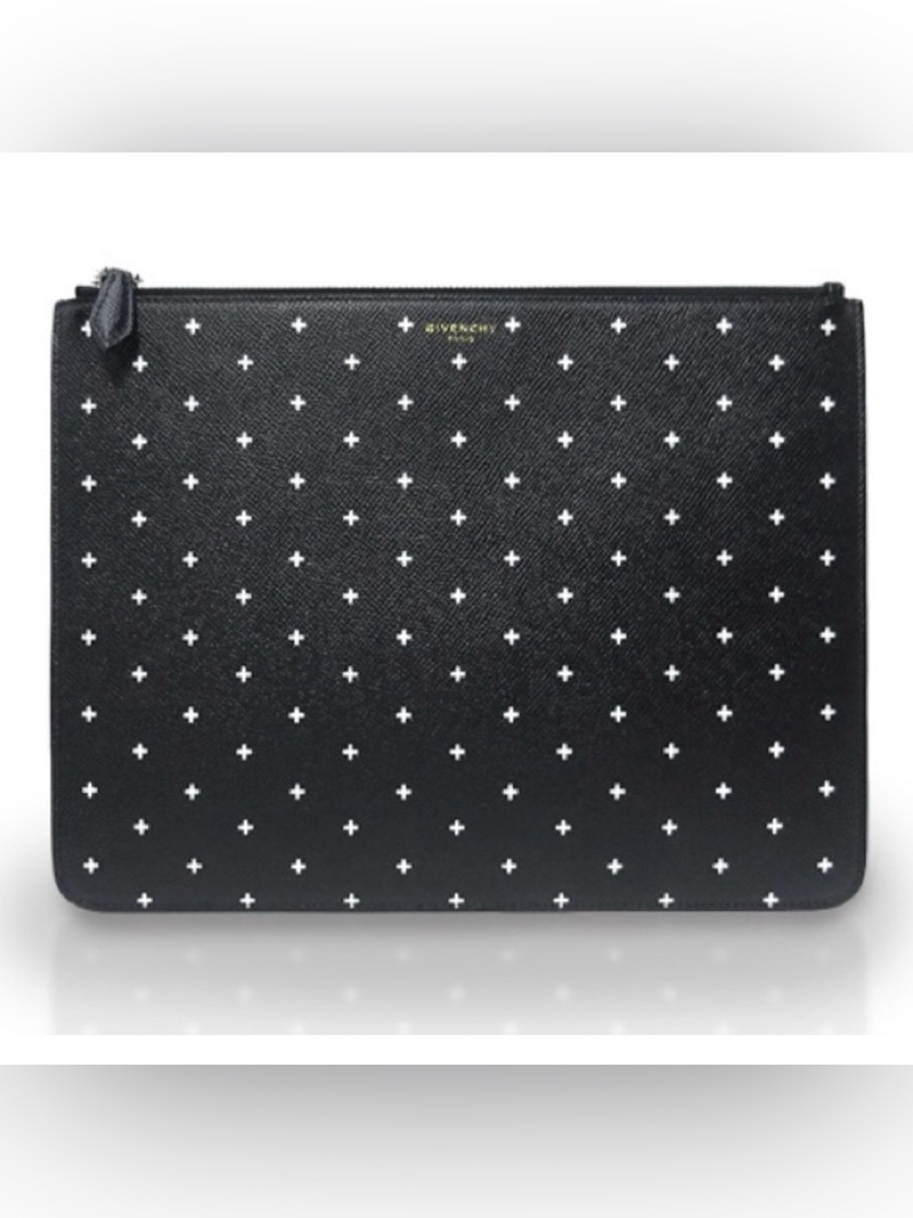 GIVENCHY Leather Clutch Bag Black & White Cross Pattern EUC
